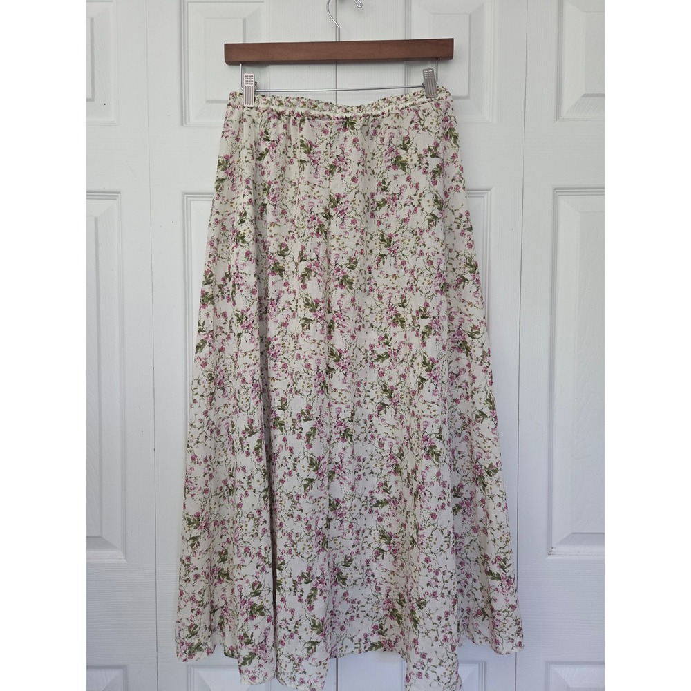 Max Studio Midi Skirt Textured Crepe Elastic Waist Women M Cream Floral NWOT - Picture 5 of 6